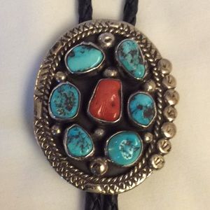Navajo Bolo Turquoise Coral Jefferson James